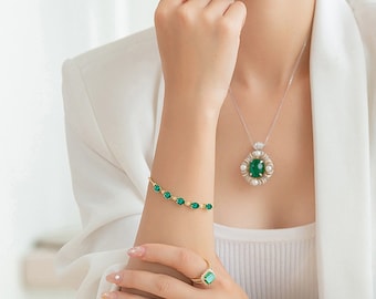 Emerald 18K Gold filled bracelet, Emerald bracelet, Real emerald gold bracelet, Party jewelry Classic Tennis bracelet, Valentine gift, Wife