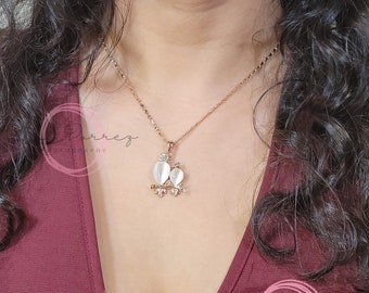 Moonstone Bird Necklace: 18K Rose Gold Filled Charm Pendant