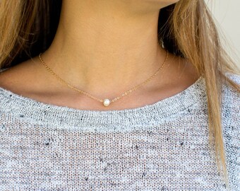 Akoya pearl necklace • Freshwater pearl necklace • 14K gold necklace with pearl • Dainty Necklace, Gift jewelry for her, real natural peals