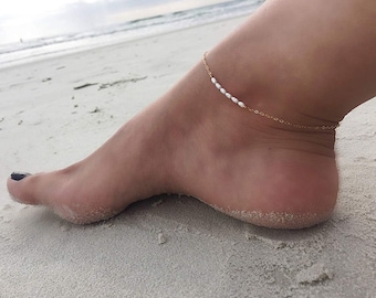 Pearl anklet, fresh water pearls, real pearls, Women Jewelry Gifts, Dainty Layered Anklet, rhodium polished, natural pearl anklet bracelet