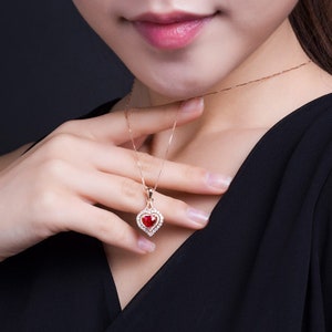 Sapphire necklace, 18 carat Rose gold necklace, Necklace for wedding, Red Sapphire jewelry, Gold pendant jewelry, sapphire heart pendant