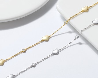 18K Gold Filled Heart Anklet: Dainty Diamond Foot Jewelry