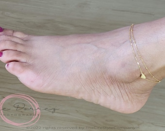 Layered heart anklet • 18 caret Gold Anklet • Beach Women Jewelry Gifts Dainty Layered Anklet • handmade anklet silver anklet gift for her