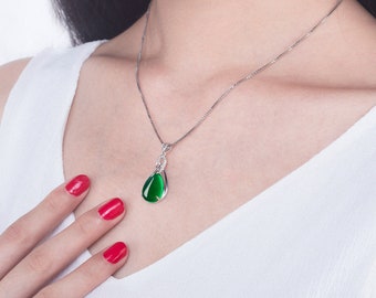 Emerald necklace, white gold necklace,Necklace for bridal dainty necklace for her Party necklace green emerald natural emerald birthday gift