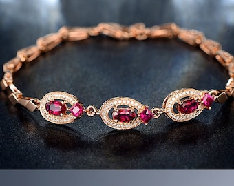 Sapphire 18K Gold bracelet, Sapphire bracelet, pink bracelet, bracelet for wedding, Party jewelry, Classic bracelet, Special occasion, gift