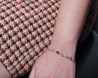 Sapphire Rubies 18K rose gold Bracelet, bracelet for wedding, Party jewelry, Special occasion, Colorful stone bracelet, bridesmaid jewelry