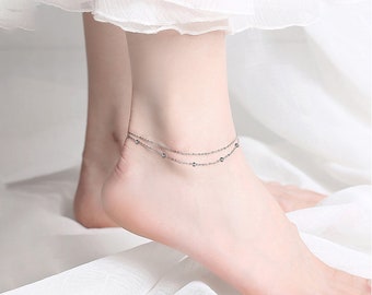 Layered anklet, 18k gold anklet dainty, gold anklet gift for her beach anklet ankle jewelry anklet bracelet anklet for woman initial anklet