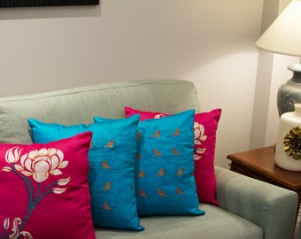 Cushion Cover, mix and match, natural, Living room, Patio, Washable,  handmade, Sofa pillow cover, Decorative pillowcase, embroidery, teal