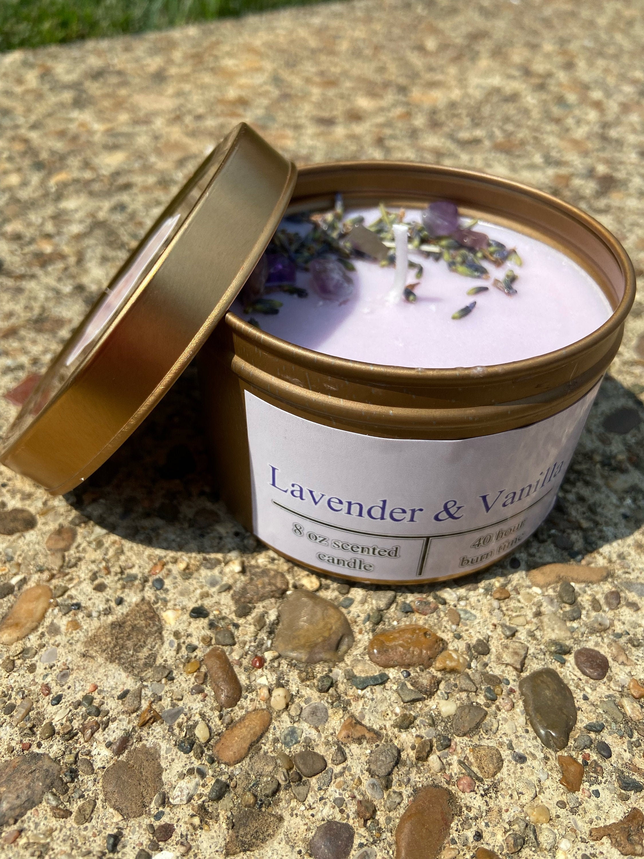 8 oz Lavender and Vanilla Scented Candle With Lavender Petals Etsy