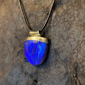 Unique Fused Dichroic Glass Jewelry, 925 Silver Design setting with black band and round closure image 2