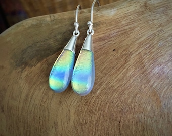 Effective Rainbow Dichroic Polished Drop Earrings, 925 Silver, lightweight