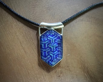 Stunning Unique Dichroic Glass Pendant with reflective pattern, Silver Setting, black durable nylon band