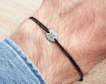 Personalized bracelet for men with medal to engrave and cord with sliding knots, Father's Day Gift Dad Godfather Couple