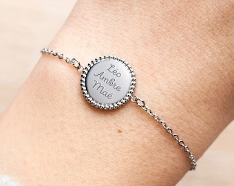 Personalized Chain Bracelet for Women, Engraved First Name Medal Bracelet, Personalized Jewelry, Personalized Mother's Day Gift