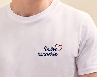 T-Shirt Cœur Brodé Personnalisé Homme, T-Shirt Couple Personnalisé, Cadeau Couple, Cadeau Duo, Cadeau Fête Des Pères Personnalisé