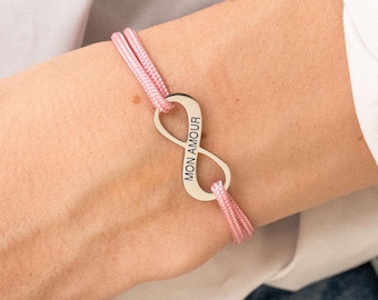 Personalized Infinity Bracelet for Women | Engraved Infinity Cord Bracelet | Personalized Bracelet for Mom | Valentine's Day Gift Bracelet