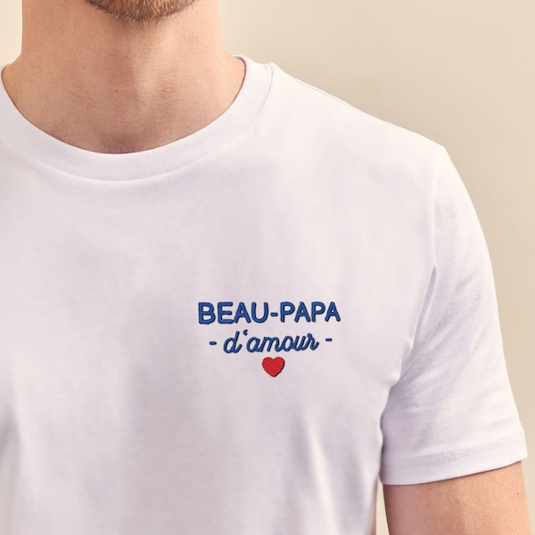 T-Shirt Brodé Beau-Papa d'amour Homme, T-Shirt Personnalisé Homme, Cadeau Personnalisé Beau-père, Cadeau Pour Lui