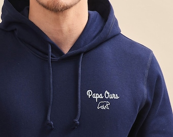 Sweat Brodé "Papa Ours", Sweat à capuche brodé pour Homme, Sweat Fête des pères, Cadeau Papa, Coton Bio, Cadeau Fête Des Pères