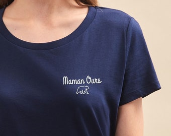 T-Shirt Brodé Maman Ours, Cadeau Personnalisé Maman, T-Shirt Femme Brodé Personnalisé, Cadeau Femme, T-shirt Maman Cadeau Fête Des Mères