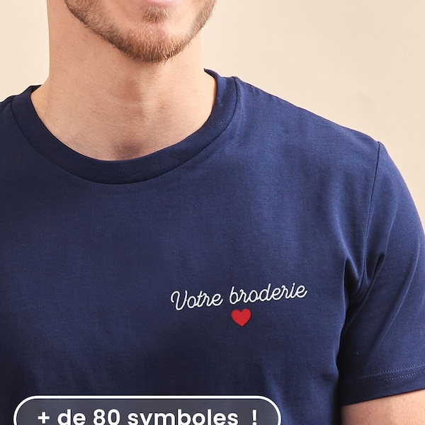 Tshirt Brodé Personnalisé Homme Bleu,  Cadeau Homme Personnalisé, Cadeau Parrain Personnalisé, Cadeau Fête Des Pères