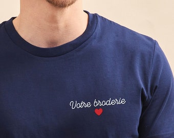 Tshirt Brodé Personnalisé Homme Bleu,  Cadeau Homme Personnalisé, Cadeau Parrain Personnalisé, Cadeau Fête Des Pères