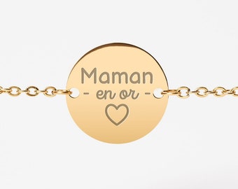 Bracelet "Maman en Or" Cadeau Fête des Mères, Bracelet Gravé Maman Cadeau, Bijoux Fête des Mères, Bracelet pour Femme