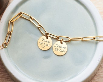 Personalized Women's Bracelet, Paper Clip Bracelet with Large Links, Engraved Name Bracelet, Personalized Mom Gift, Mother's Day Bracelet