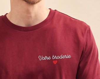 Personalisiertes besticktes Herren-T-Shirt Burgund, personalisiertes Geschenk für Ihn, Pate, personalisiertes Vatertagsgeschenk