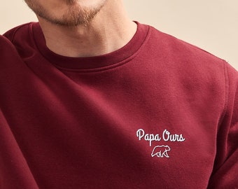 Sweat Homme Brodé "Papa Ours", Sweat brodé pour Homme, Cadeau Original Papa, Cadeau Fête Des Pères, Coton bio et Broderie