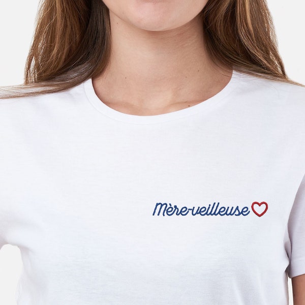 T-Shirt Brodé Mère-Veilleuse, Cadeau Personnalisé Maman, T-Shirt Femme Brodé Personnalisé, Cadeau Femme, Cadeau Fête Des Mères