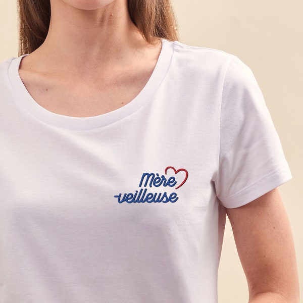 T-Shirt Brodé Mère-Veilleuse, Cadeau Personnalisé Maman, T-Shirt Femme Brodé Personnalisé, T-shirt Maman, Cadeau Fête Des Mères