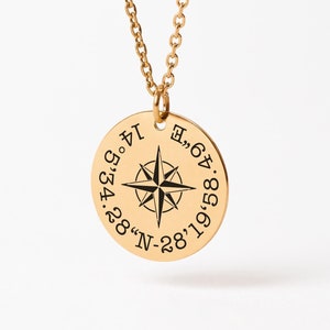 Personalized GPS Coordinates Necklace for Women, Personalized Compass Rose Necklace, Personalized Couple Necklace, Engraved Mother&#39;s Day Necklace