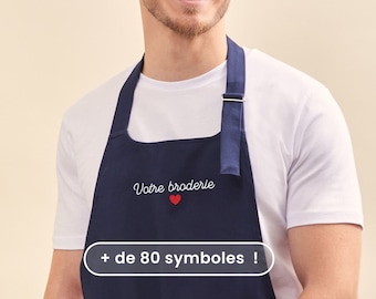 Tablier Bleu Brodé Personnalisé, Tablier Cuisine Personnalisé, Cadeau Cuisine, 100% Coton Bio, Cadeau Fête Des Mères & Fête Des Pères