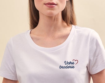 Tshirt Brodé Coeur Femme, T-Shirt Personnalisé Femme, Tee-Shirt Couple, Cadeau Femme, Cadeau Fête Des Mères