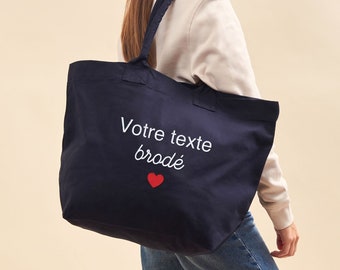 Borsa tote in cotone blu personalizzata, borsa per la spesa personalizzata, borsa da spiaggia personalizzata, borsa tote in cotone, regalo personalizzato per la festa della mamma