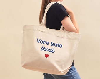 Cabas Coton Beige Personnalisé, Sac Course Personnalisé, Sac Plage Personnalisé, Cadeau Maman, Sac Cabas Coton, Cadeau Fête Des Mères