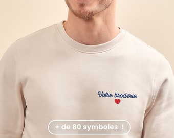 Sweat Brodé Personnalisé Beige Unisexe, Sweat-Shirt Personnalisé Homme, Hoodie Beige Brodé, Cadeau Fête Des Mères, Cadeau Fête Des Pères