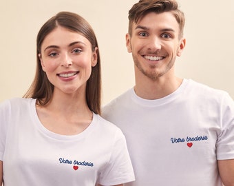 Duo de T-Shirt Personnalisés Brodés, Pack de 2 TShirts Brodés Personnalisés, TShirts Couple, Cadeau Fête des Mères & Fête des Pères