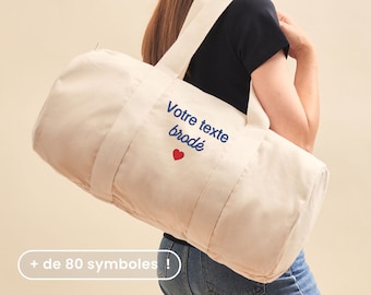 Sac Polochon Personnalisé Brodé, Sac Toile Beige Personnalisé, Sac Voyage, Sac Week-end, Sac Sport, Cadeau Fête Des Mères & Fête Des Pères