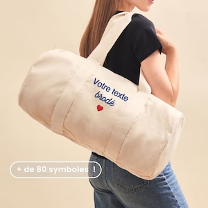 Sac Polochon Personnalisé Brodé, Sac Toile Beige Personnalisé, Sac Voyage, Sac Week-end, Sac Sport, Cadeau Fête Des Mères & Fête Des Pères