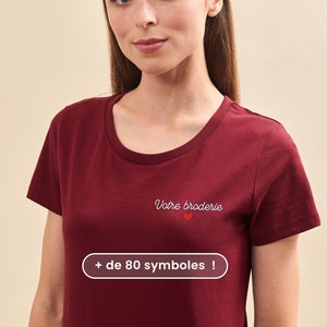 Tshirt Brodé Personnalisé Femme Bordeaux, Teeshirt Brodé Personnalisé, Cadeau Fête Des Mères Personnalisé, Cadeau Maman image 1