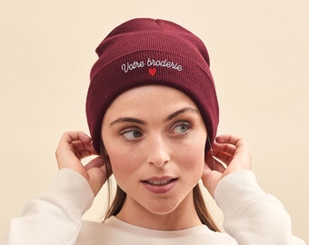 Bonnet Brodé Personnalisé Unisexe Bordeaux, Bonnet Personnalisable Broderie, Bonnet Hiver, Cadeau Fête Des Mères, Cadeau Fête Des Pères