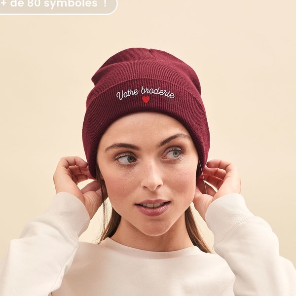 Bonnet Brodé Personnalisé Unisexe Bordeaux, Bonnet Personnalisable Broderie, Bonnet Hiver, Cadeau Fête Des Mères, Cadeau Fête Des Pères