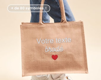 Cabas Jute Personnalisé Brodé, Sac de Plage Personnalisé, Cadeau Famille, Maman, Sac Cabas Personnalisé, Cadeau Fête Des Mères