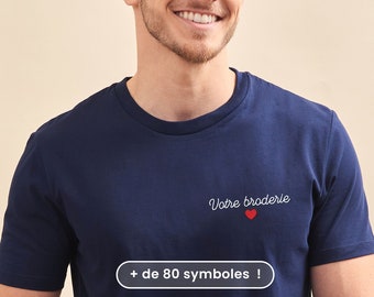 Tshirt Brodé Personnalisé Homme Bleu,  Cadeau Homme Personnalisé, Cadeau Parrain Personnalisé, Cadeau Fête Des Pères