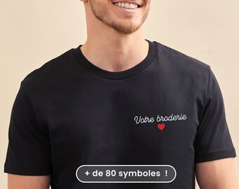 T-Shirt Brodé Personnalisé Homme Noir, T-Shirt Personnalisable Homme, Cadeau Pour Lui, Cadeau Fête Des Pères Personnalisé