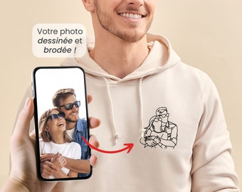 Sudadera unisex con foto bordada personalizada, retrato personalizado bordado, sudadera personalizada, regalo del Día de la Madre, regalo del Día del Padre