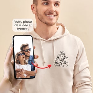 Sweat Unisexe Photo Brodée Personnalisée, Portrait Personnalisé Brodé, Sweat Personnalisé, Cadeau Fête Des Mères, Cadeau Fête Des Pères image 1