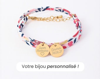 Bracelet Liberty Personnalisé, Liberty Pois Senteur, Bracelet Femme Personnalisé, Bracelet Prénom, Cadeau Fête Des Mères Personnalisé