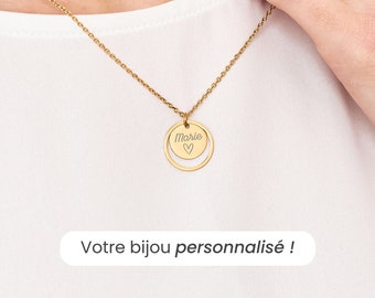 Personalized Women's Necklace with 12mm pendant and circle, Personalized Engraved Necklace, Personalized Jewelry, Mother's Day Gift